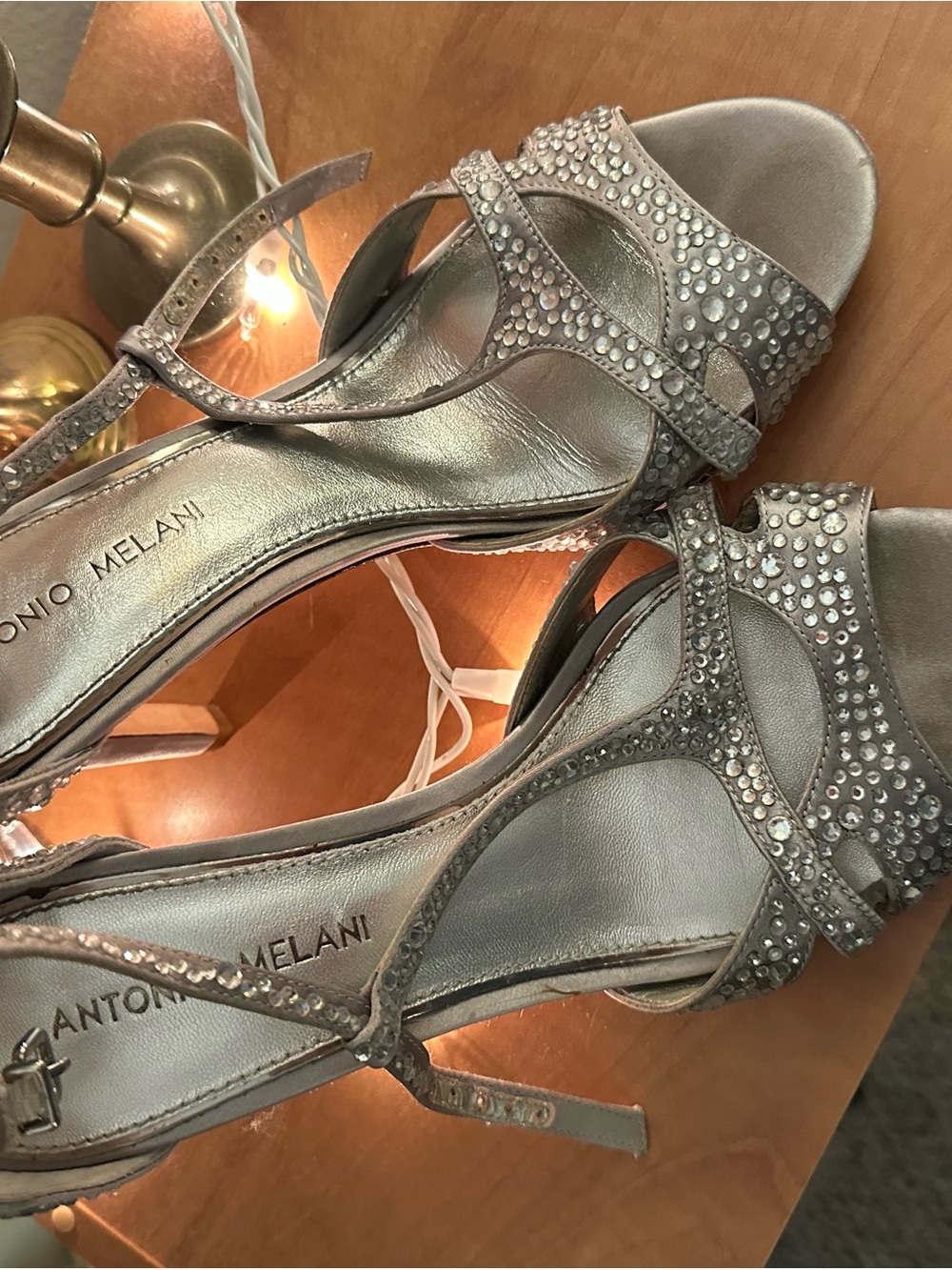 ANTONIO MELANI Silver Rhinestone Strappy High Heels
